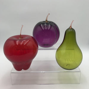 Anthony Biancaniello Revo Signed Blown Glass Fruit - Pear, Apple Plum