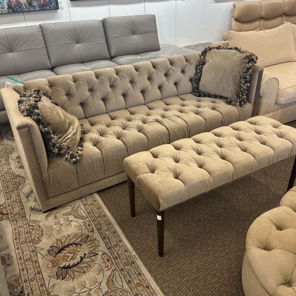 Velvet Tufted Sofa & Ottoman