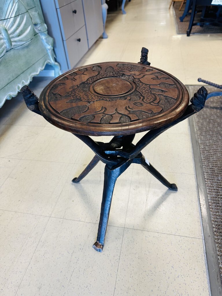 Carved African Side Table 18x20