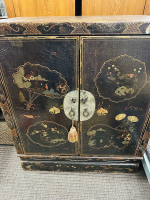 3rd quarter 19th century, vernacular style, black lacquered and hand painted, double door cabinet from Japan.