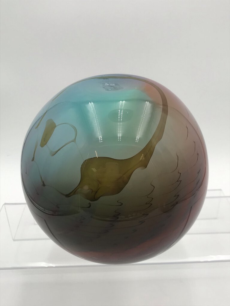 Multicolor Swirled Globular Hand Blown Glass Vase