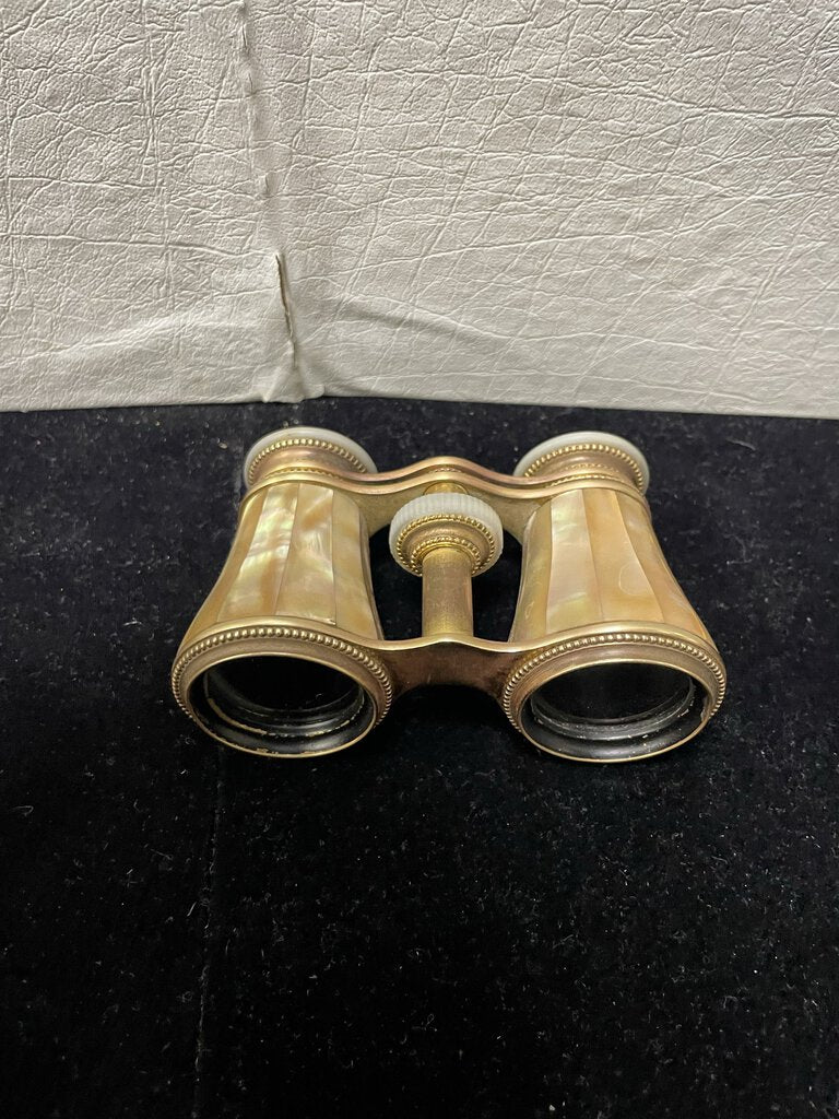 Marghand Paris Brass and Mother of Pearl Opera Glasses w/ Leather Case