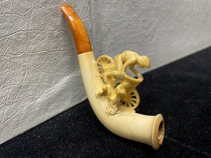 Early 20th C.U. Bernstein Echter Meerschaum Bone Bicycle Rider Pipe in Case