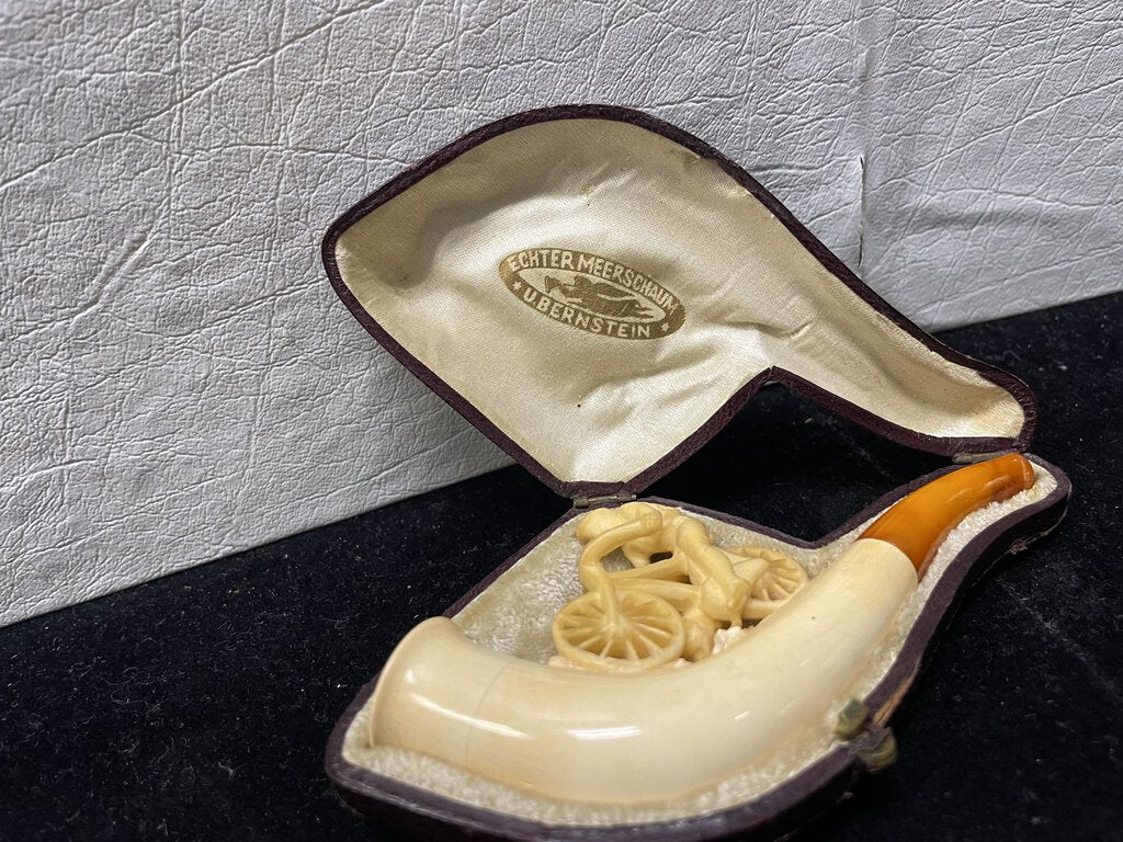 Early 20th C.U. Bernstein Echter Meerschaum Bone Bicycle Rider Pipe in Case