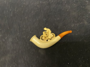 Early 20th C.U. Bernstein Echter Meerschaum Bone Bicycle Rider Pipe in Case