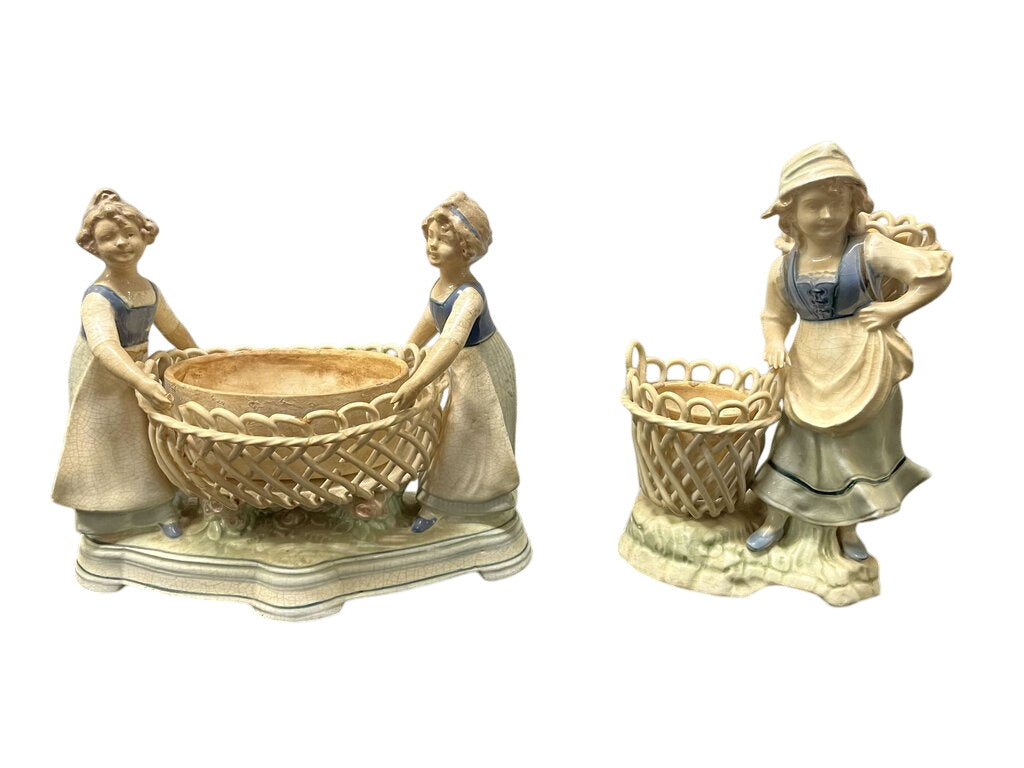 Vintage 20's Austrian Porcelain Women with Baskets Figurines (PAIR) by Miss Daisy's Consignment & Auction House