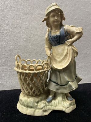 Vintage 20's Austrian Porcelain Women with Baskets Figurines (PAIR)