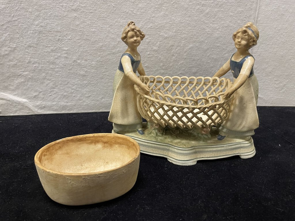 Vintage 20's Austrian Porcelain Women with Baskets Figurines (PAIR)