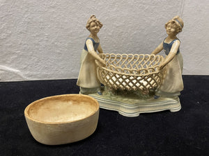 Vintage 20's Austrian Porcelain Women with Baskets Figurines (PAIR)