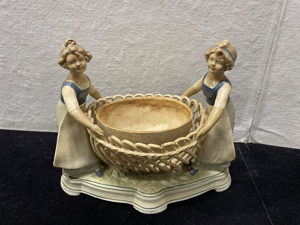 Vintage 20's Austrian Porcelain Women with Baskets Figurines (PAIR)