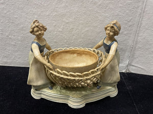 Vintage 20's Austrian Porcelain Women with Baskets Figurines (PAIR)
