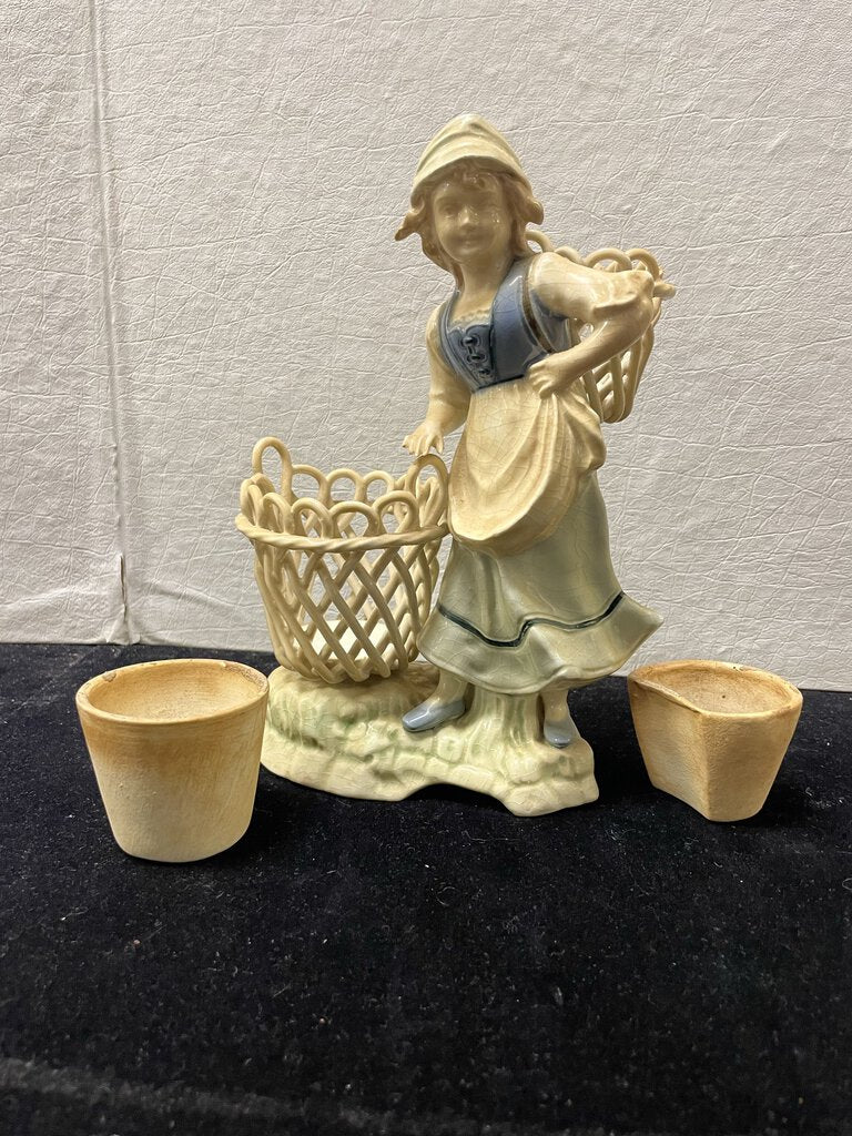 Vintage 20's Austrian Porcelain Women with Baskets Figurines (PAIR)