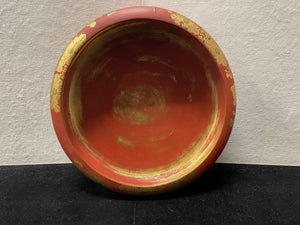 Asian Style Footed Red Lacquered Gold Floral Painted Bowl