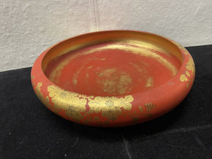 Asian Style Footed Red Lacquered Gold Floral Painted Bowl