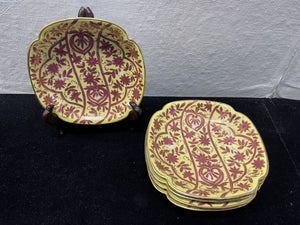 Ackermann Fritze Bee Hive Logo Green Yellow Floral Gilt Dishes (7Pcs)