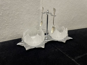 Krome Kraft Faber Brothers Chrome, Frosted Tulip Cups, and Silver Spoon Sauce Caddy (5 Pcs)