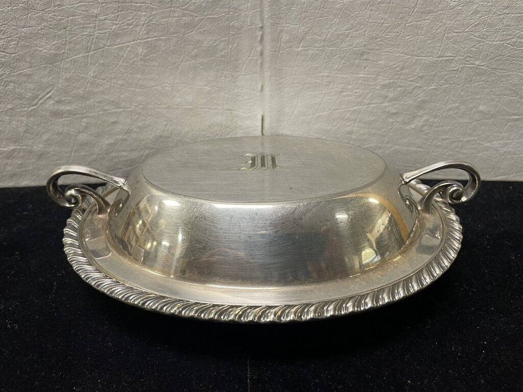 Vintage Gorham Silver Plate Monogrammed Oval Lidded Serving Dish