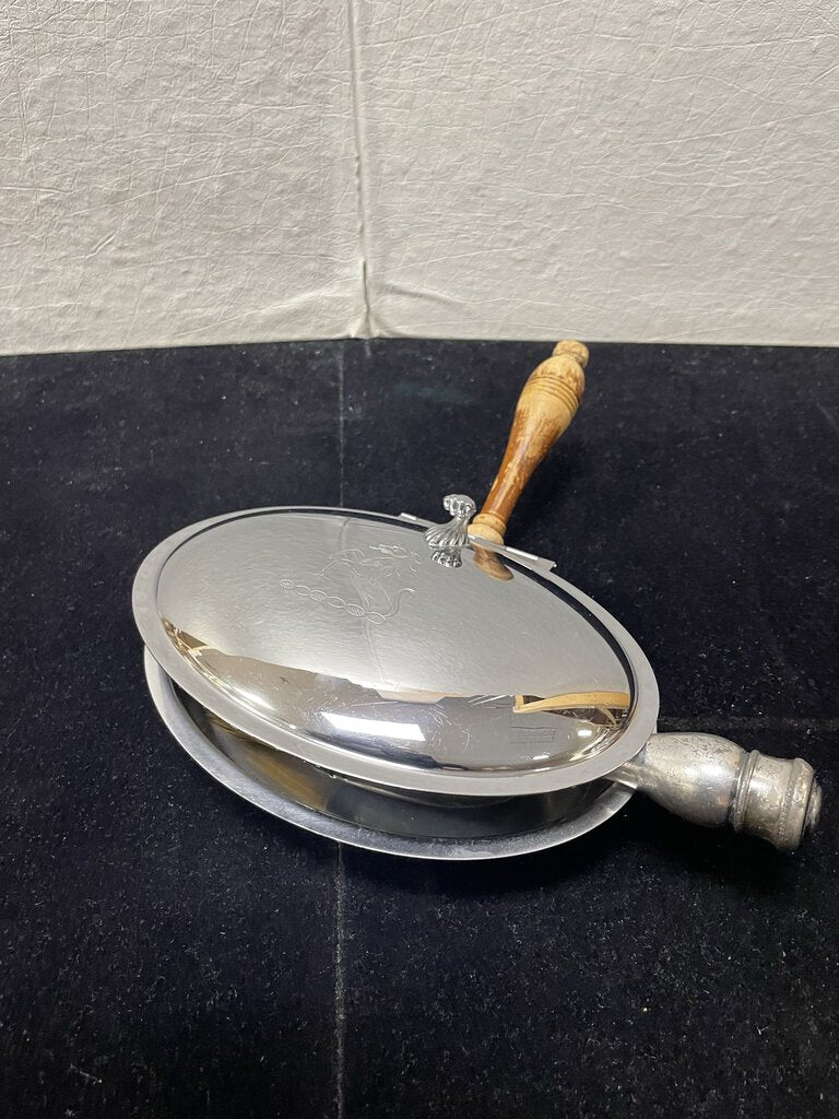 Krome Kraft Faber Brothers Nickle Plate Steel Butlers Crumb Catcher w/ Vintage Flask Crumb Brush