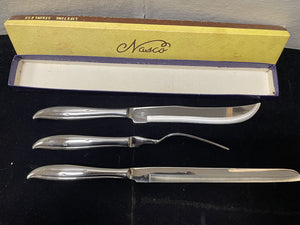 Vintage Nasco Japanese Polished Stainless Steel 3Pcs Carving Knife Set in Box