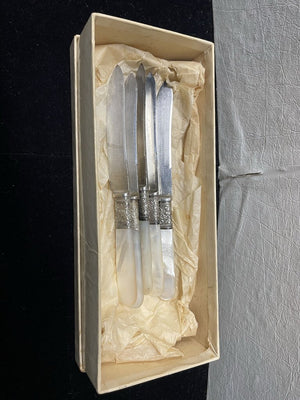 Vintage Landers Frary Clark Sterling Banded Mother of Pearl Fruit Knife Set in Box (5 Pcs Set)