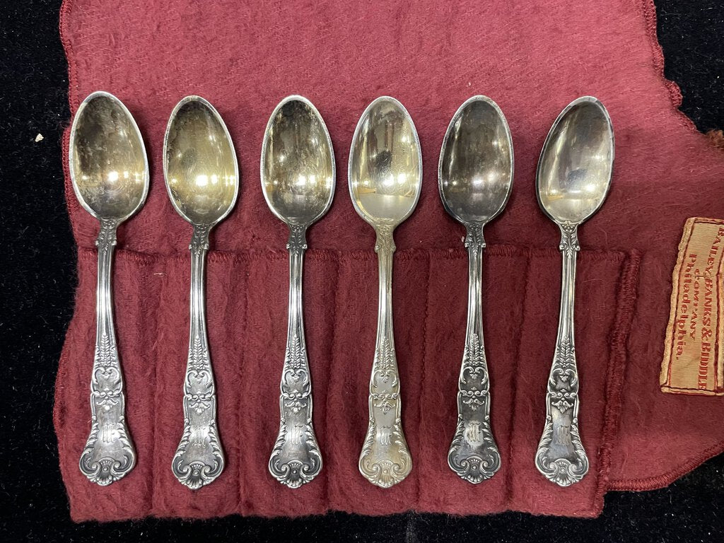 Vintage Gorham Silver Plate Monogrammed 4" Dessert Spoons in Case (6 Pcs)