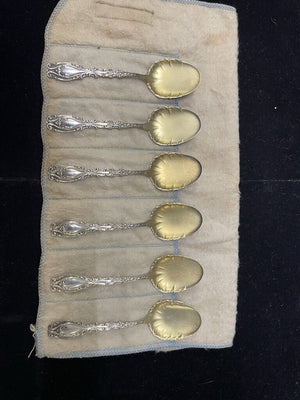 Frank Whiting 1896 Gold Washed Sterling Josephine Pattern Ice Cream Dessert Spoons (6Pcs in Case)