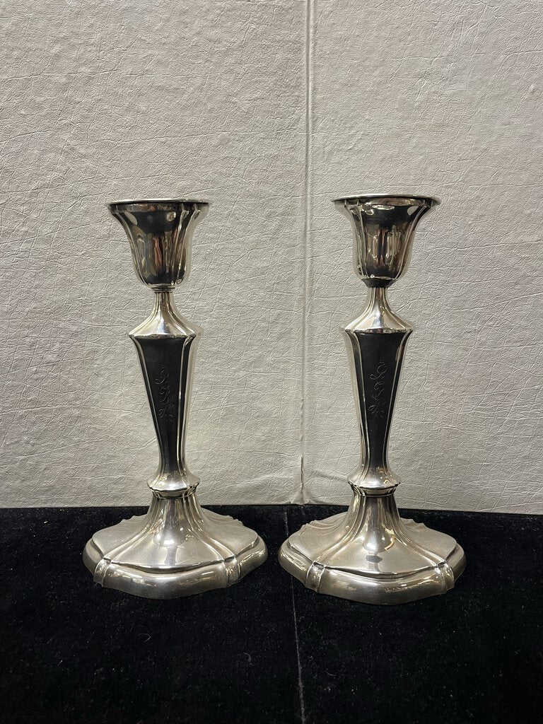 Edwardian Style Silver Plate Candle Stick Holders (PAIR)