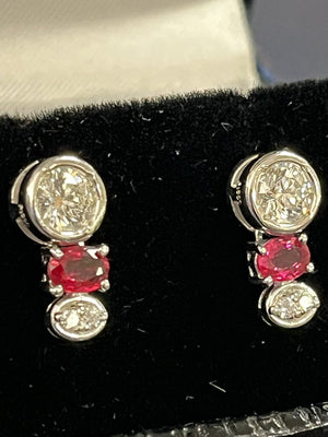 Diamond & Ruby Earrings Set in White Gold 3.30g E/R's Pt SXP/TXLP