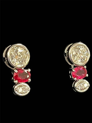 Diamond & Ruby Earrings Set in White Gold 3.30g E/R's Pt SXP/TXLP