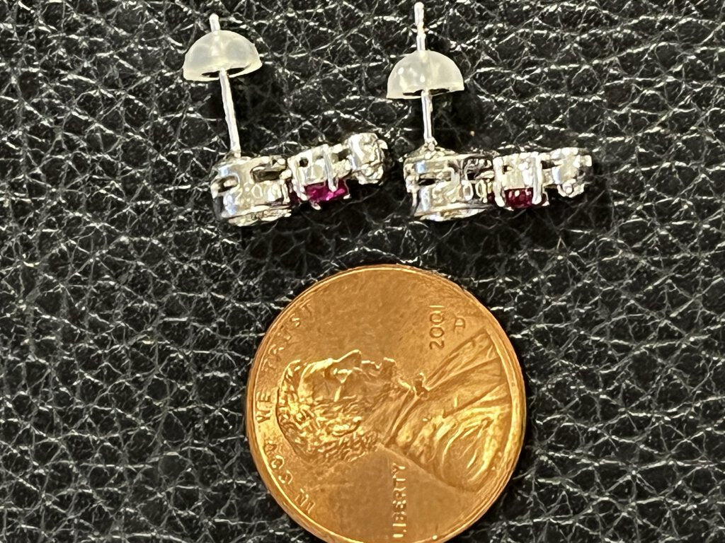 Diamond & Ruby Earrings Set in White Gold 3.30g E/R's Pt SXP/TXLP