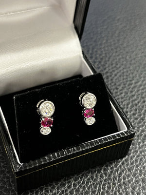 Diamond & Ruby Earrings Set in White Gold 3.30g E/R's Pt SXP/TXLP