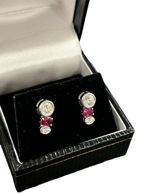 Diamond & Ruby Earrings Set in White Gold 3.30g E/R's Pt SXP/TXLP