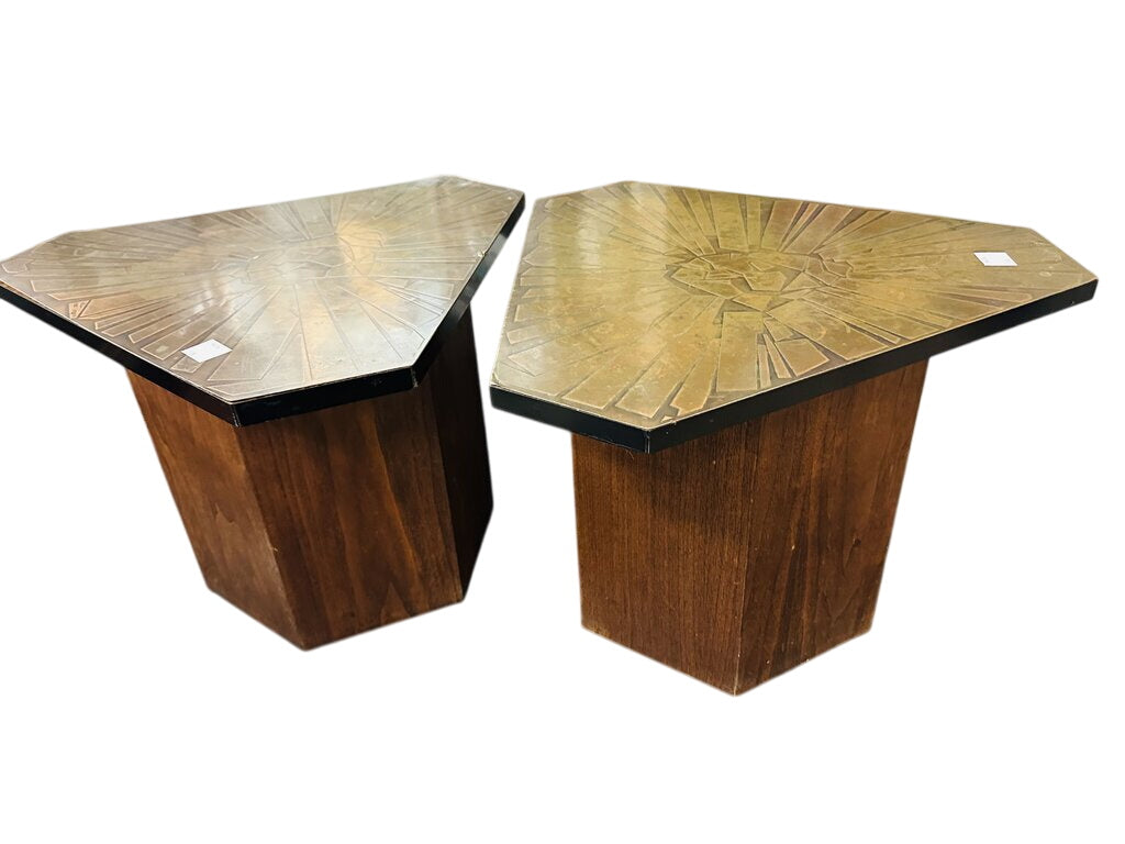 G. Urso Italian Etched Brass Top Side Tables (pair) by Miss Daisy's Consignment & Auction House