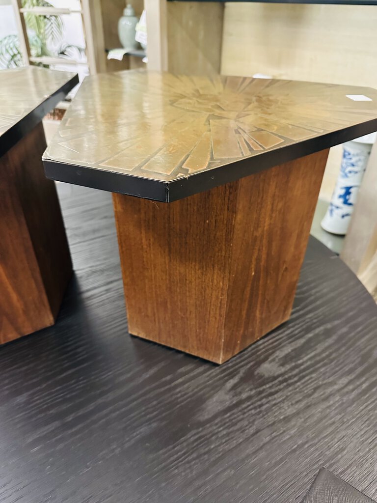 G. Urso Italian Etched Brass Top Side Tables (pair)