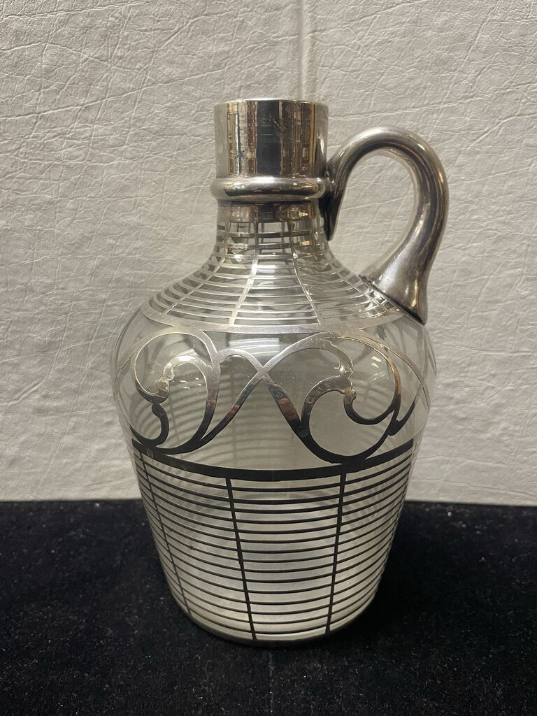 Vintage Sterling Silver Overlay Glass Wine Jug (No Stopper)