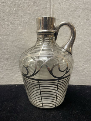 Vintage Sterling Silver Overlay Glass Wine Jug (No Stopper)