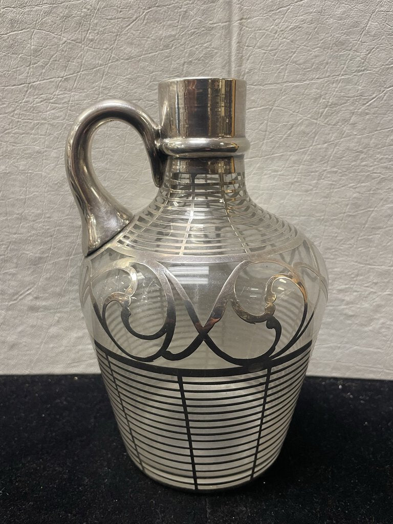 Vintage Sterling Silver Overlay Glass Wine Jug (No Stopper)