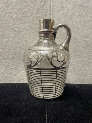 Vintage Sterling Silver Overlay Glass Wine Jug (No Stopper)