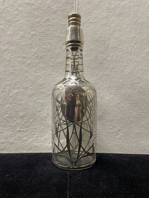 Vintage J.H. Barley Pattern Sterling Silver Overlay Glass Wine Bottle w/ Stopper