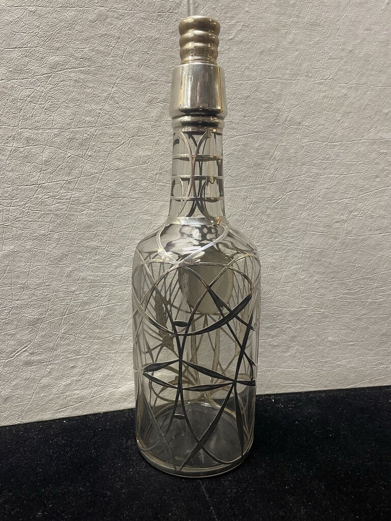 Vintage J.H. Barley Pattern Sterling Silver Overlay Glass Wine Bottle w/ Stopper