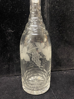 Vintage Cut Glass Etched Grape Motif Wine Carafe w/ Stopper