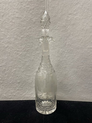 Vintage Cut Glass Etched Grape Motif Wine Carafe w/ Stopper