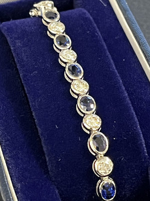 Sapphire & Diamond Bracelet 18k White Gold 120g