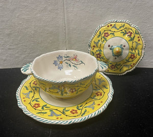 Deruta Italy Hand Painted Lidded Sugar Bowl w/ Tray