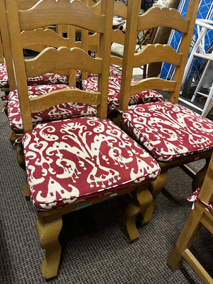 Pine Dining Chairs With Red Ikat Cushions 8 (2 Captains 2 Side Chairs)