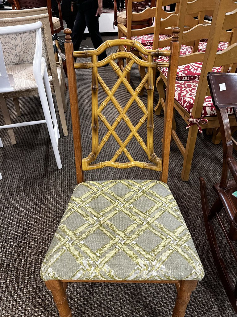 Hollywood Regency Faux Bamboo Back Upholstered Chair