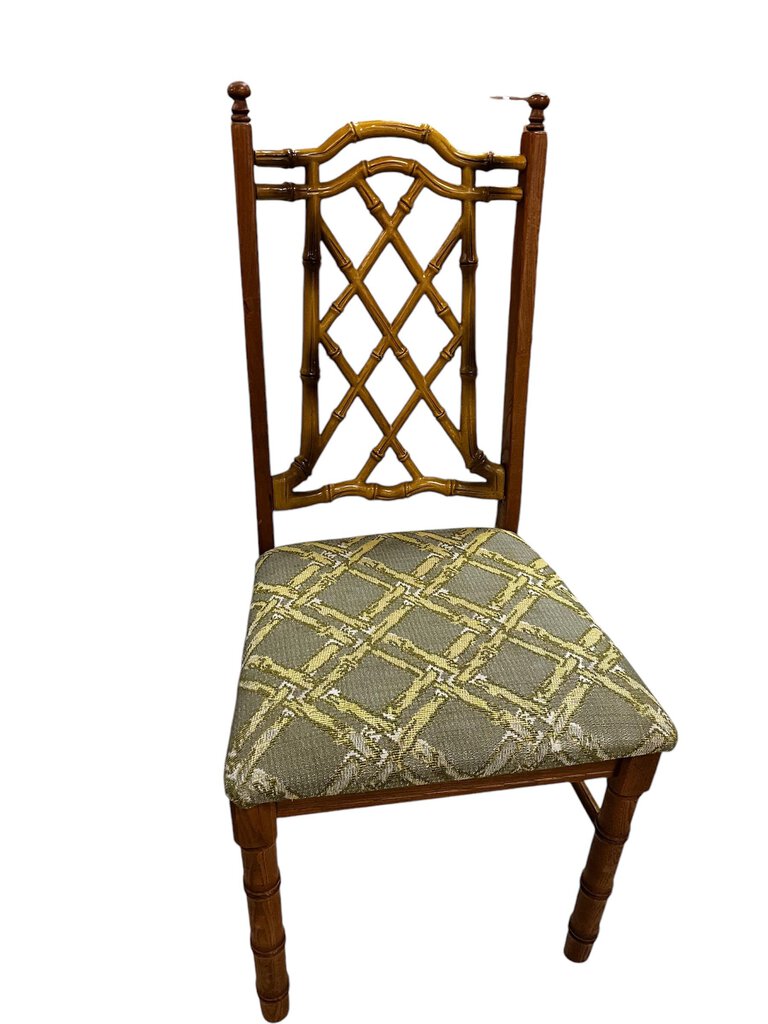 Hollywood Regency Faux Bamboo Back Upholstered Chair