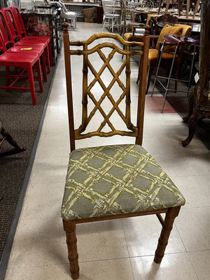 Hollywood Regency Faux Bamboo Back Upholstered Chair