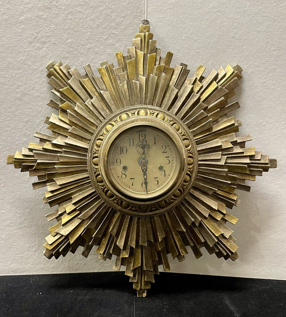 Vintage Seth Thomas Resin Cast Bronze Finish Starburst Clock ( Battery Op. Movement)