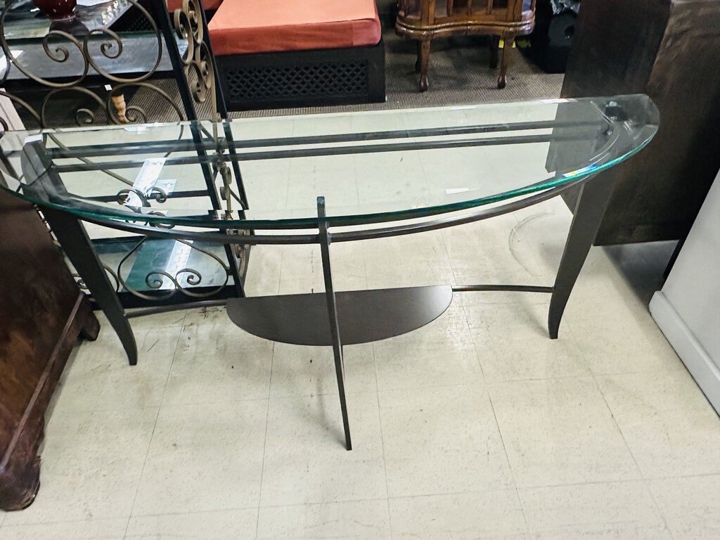 Glass Top Demi Lune Console Table 54x15x29